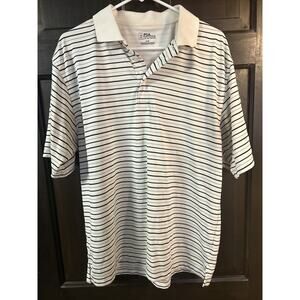 PGA Tour mens Golf polo striped Large Cream With Black Stripes